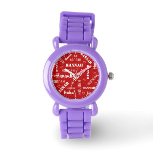 Cute Word Art and Hearts Personalized Name Girls Watch