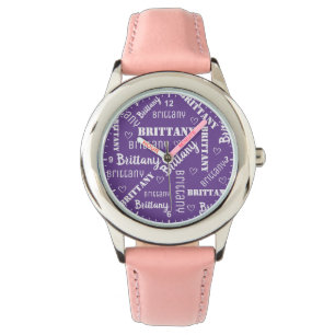 Cute Word Art and Hearts Personalized Name Girls Watch