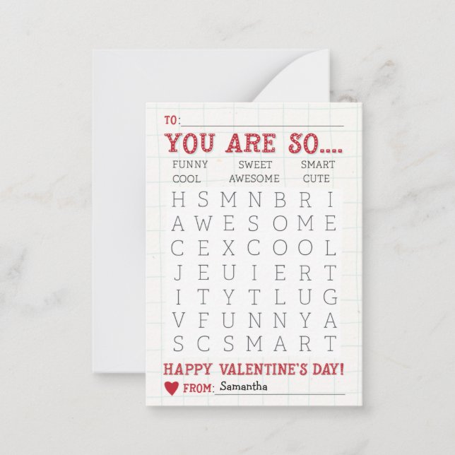Cute Word Search Valentine's Day Note Card (Front)