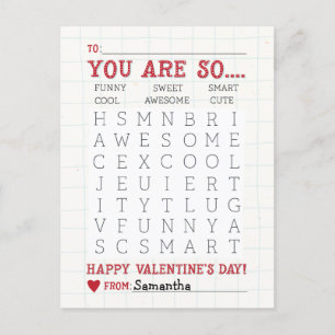 Cute Word Search Valentine's Day Postcard Size