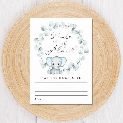 Cute Words of Advice Elephant Baby Boy Shower  Enclosure Card