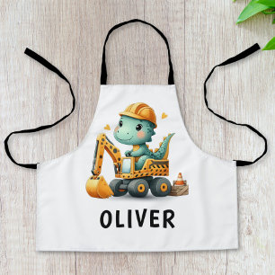 Cute Worker Dinosaur on an Excavator Apron