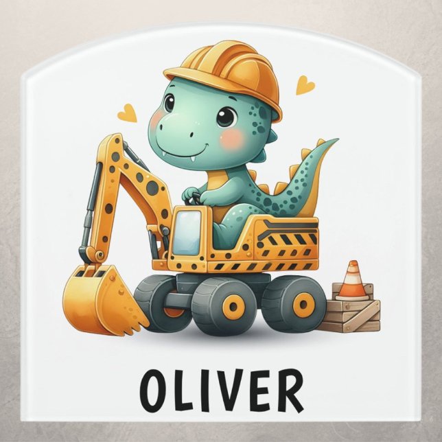 Cute Worker Dinosaur on an Excavator Door Sign (Creator Uploaded)