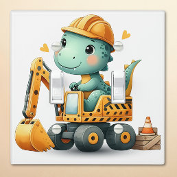 Cute Worker Dinosaur on an Excavator Light Switch Cover