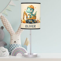 Cute Worker Dinosaur on an Excavator Table Lamp