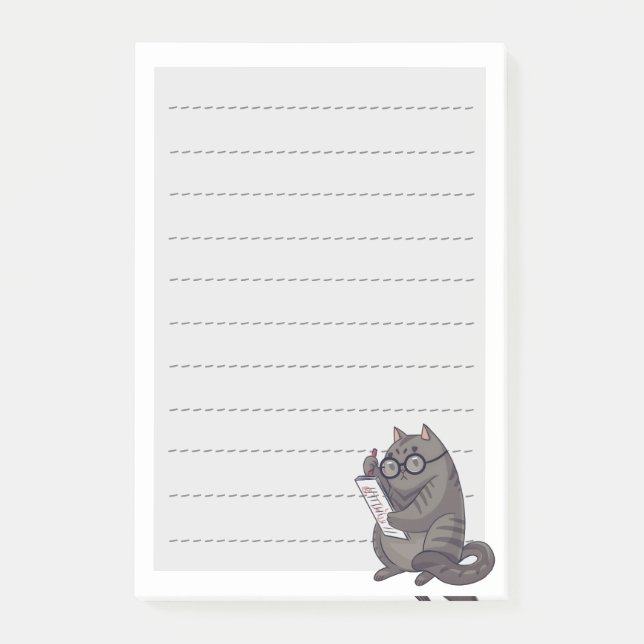 Cute Working Cat in Glasses Lined List Post-it Notes (Front)