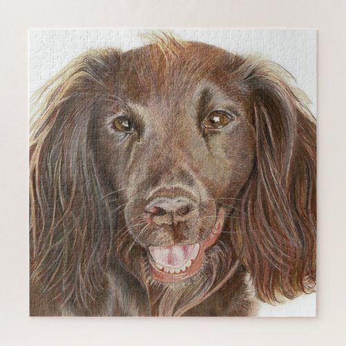 Cute Working Cocker Spaniel Hand Painted Square Jigsaw Puzzle