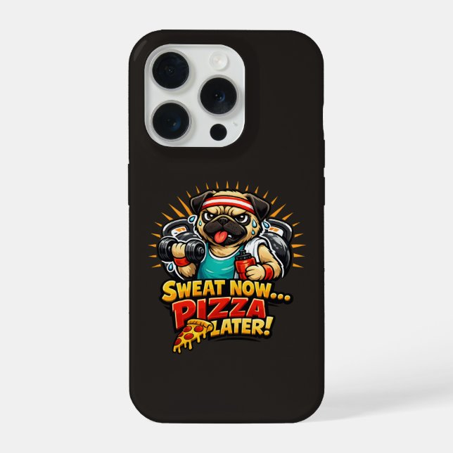 Cute Workout Dog T-Shirt for Fitness & Pizza Lover iPhone Case (Back)
