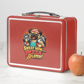 Cute Workout Dog T-Shirt for Fitness & Pizza Lover Metal Lunch Box