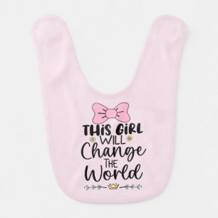 Cute world changing girl word art  baby bib
