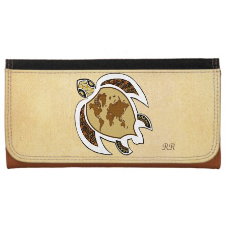 Cute World Map Turtle On A Wallet