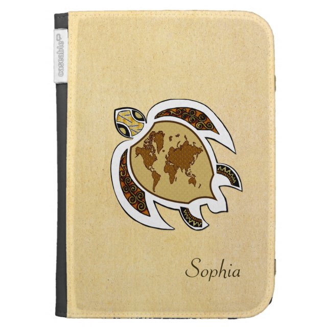 Cute World Map Turtle On Amazon Kindle Case (Front)