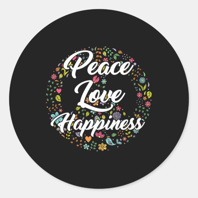 Cute World Peace Love Happiness Peace Sign Hippie  Classic Round Sticker (Front)