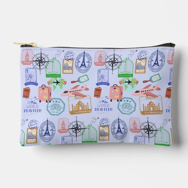  Cute World Traveler Collage Accessory Pouch (Front)