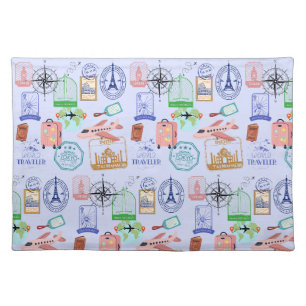 Cute World Traveler Collage Cloth Placemat