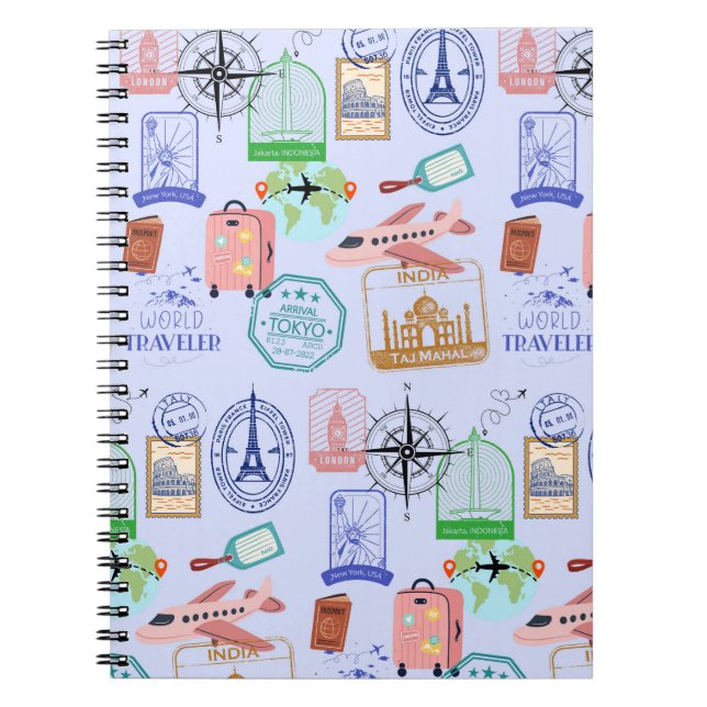 Cute World Traveler Collage Notebook (Front)