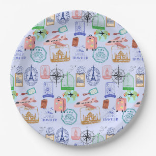 Cute World Traveler Collage Paper Plates
