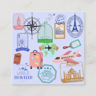  Cute World Traveler Collage Square Business Card