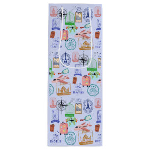 Cute World Traveler Collage Wine Gift Bag
