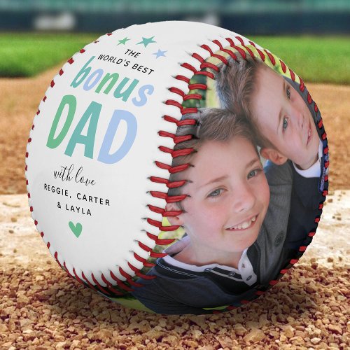 Cute Worlds Best Bonus Dad 2 Photo Baseball