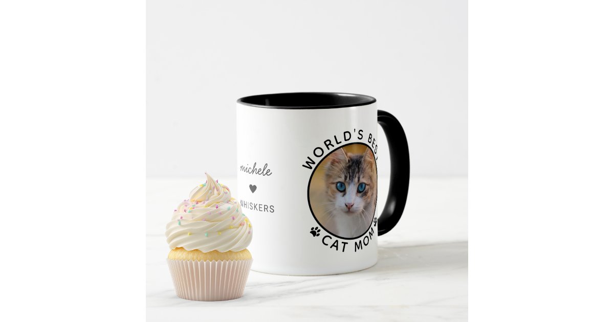 Cute World's Best Cat Mom Custom Name Pet Photo Mug | Zazzle