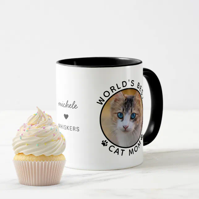 Cute World's Best Cat Mom Custom Name Pet Photo Mug | Zazzle