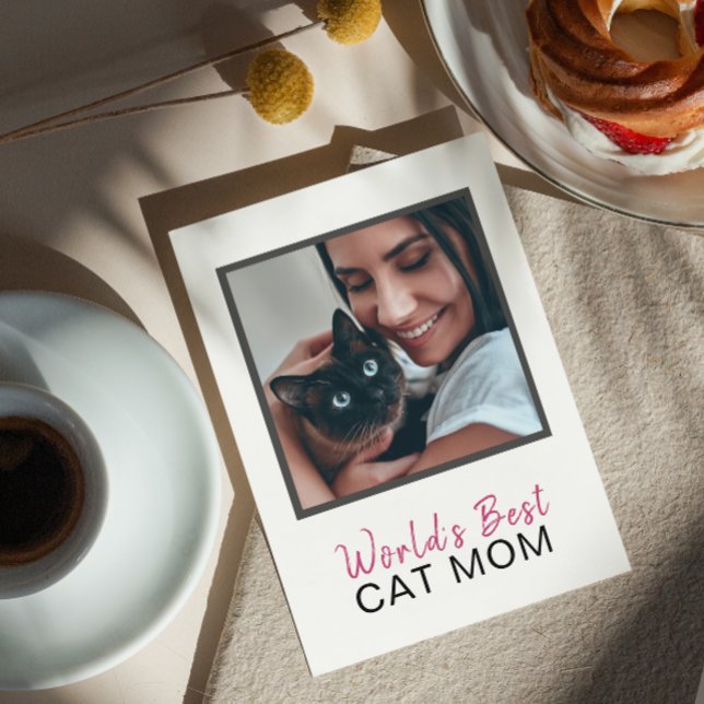 Cute World's Best Cat Mom Photo Mother's Day Card (Purring with pride, you're the world's best cat mom!)