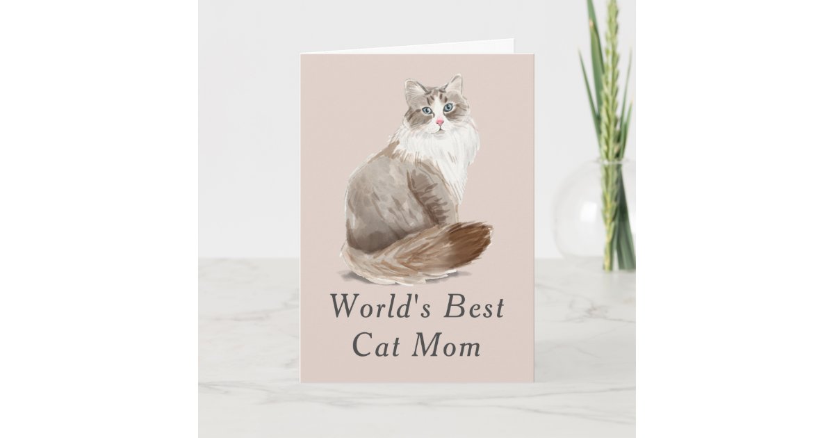 Cute World's Best Cat Mom Watercolor Mother's Day Card | Zazzle