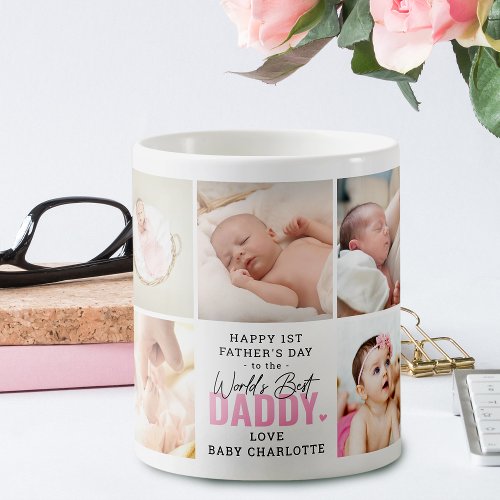 Cute Worlds Best Daddy 1st Fathers Day Pink Coffee Mug