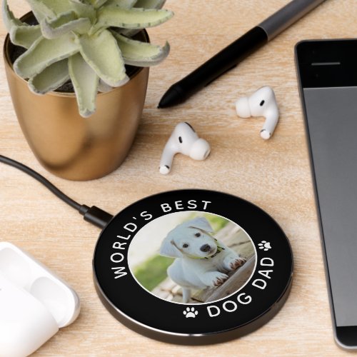 Cute Worlds Best Dog Dad Pet Photo Wireless Charger