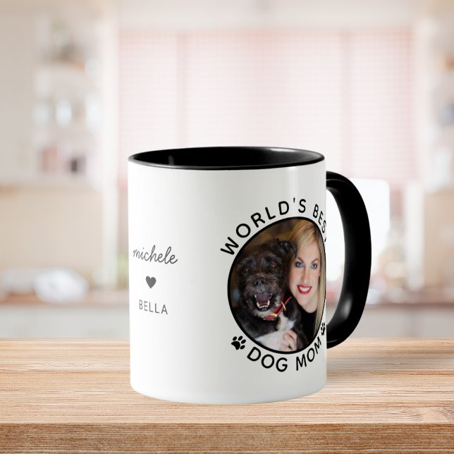 Cute World's Best Dog Mom Custom Name Pet Photo Mug (Cute World's Best Dog Mom Custom Name Pet Photo Mug)