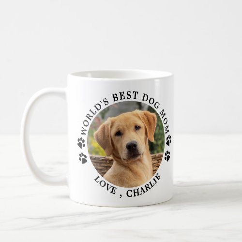 Cute Worlds Best Dog Mom Paw Prints Pet Photo Coffee Mug