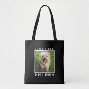 Cute World's Best Dog Mom Paw Prints Photo Black Tote Bag