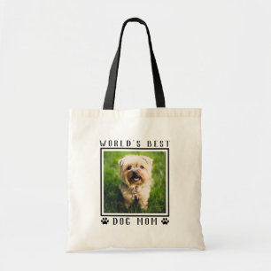 Cute World's Best Dog Mom Paw Prints Photo Tote Bag