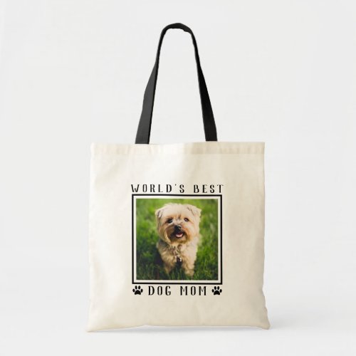 Cute Worlds Best Dog Mom Paw Prints Photo Tote Bag