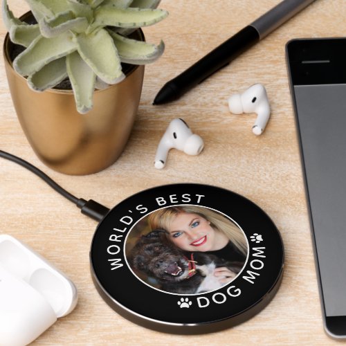 Cute Worlds Best Dog Mom Pet Photo Wireless Charger