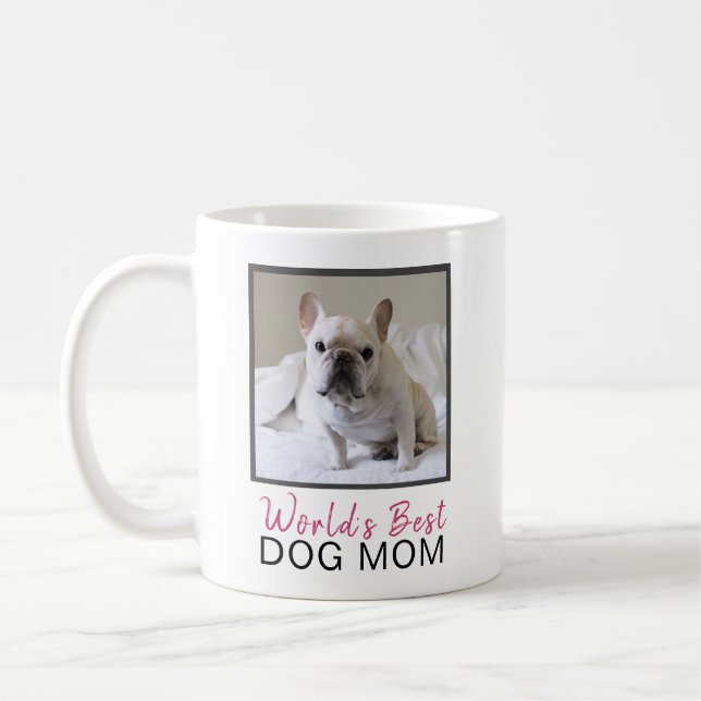 Cute World's Best Dog Mom Square Dog Photo Coffee Mug (Left)
