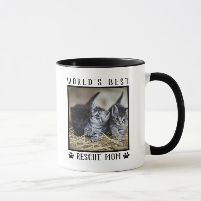 Cute World's Best Rescue Mom Paw Prints Pet Photo Mug (Right)