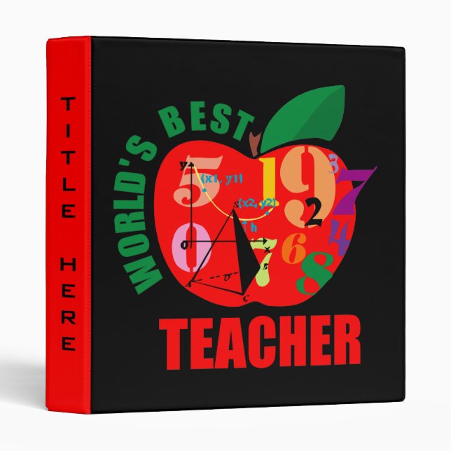 Cute World's Best Teacher 3 Ring Binder (Front/Spine)