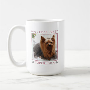 Cute World's Best Yorkie Mom Pink Gray Paws Photo Coffee Mug