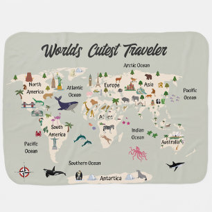 Cute World's Cutest Traveler Map Baby Blanket