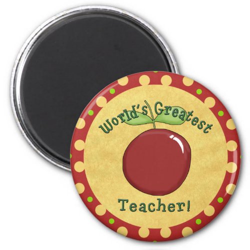 Cute Worlds Greatest Teacher with Apple  Dots Magnet
