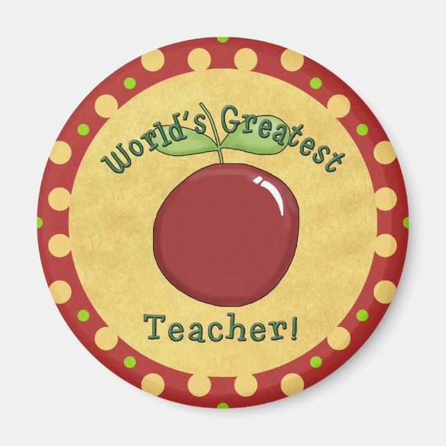 Cute World's Greatest Teacher with Apple & Dots Magnet (Front)