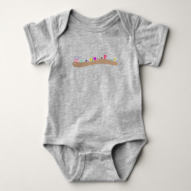 Cute worm delivering hearts baby bodysuit (Front)
