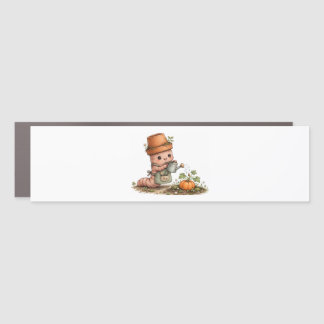 Cute Worm Gardener Pumpkin Patch Fall Watercolor A Car Magnet