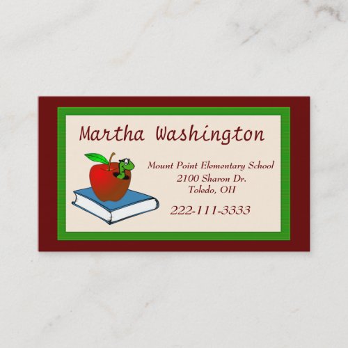 Cute Worm in Apple Teachers Business Card