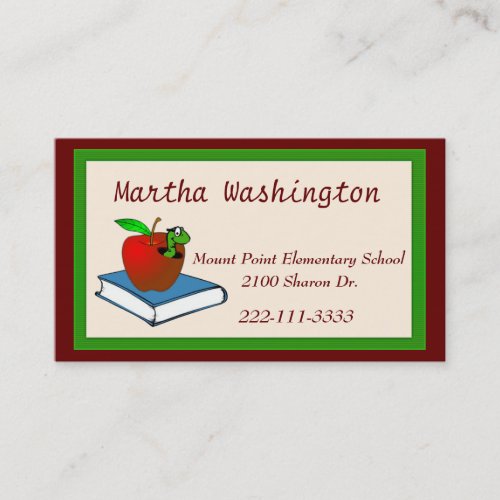 Cute Wormy Apple Teachers Business Card