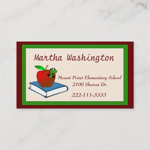 Customizable Cute Wormy Apple Teachers Business Card