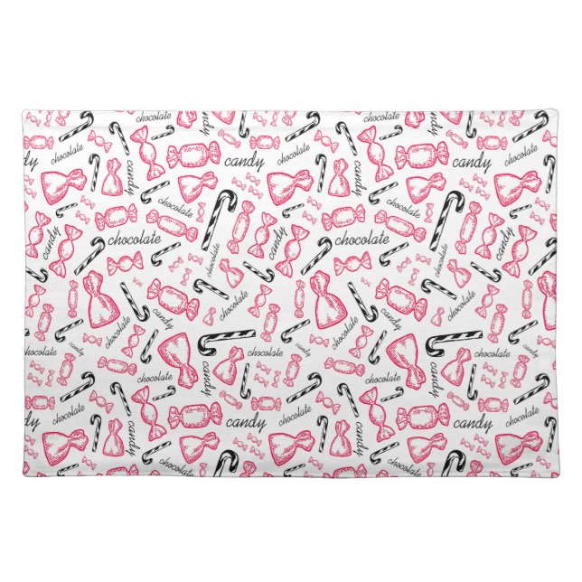 Cute Wrapped Chocolate Candy Drawing / Sketch Cloth Placemat (Front)