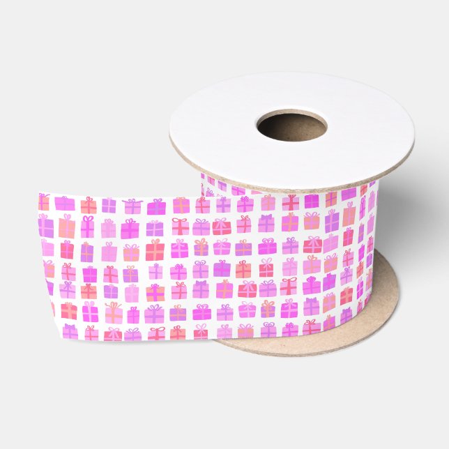 Cute Wrapped Gifts w Bows Holiday Birthday Pink Satin Ribbon (Spool)